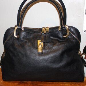 $995 Tag MARC JACOBS Italy Padlock Studded Black Leather Shoulder Tote Bag MINT